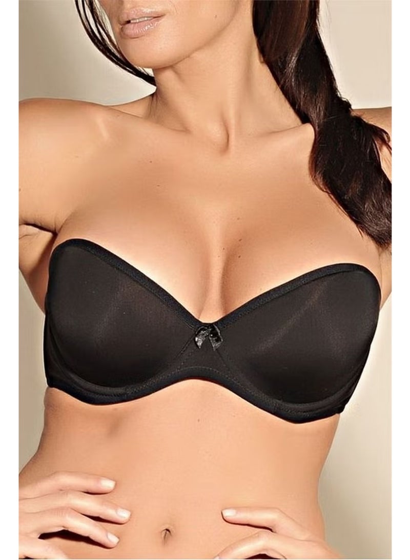 Magic Form 2081 Women's Black Plain Fabric Multi-Padded Strapless Strapless Push-Up Bra - Image 1